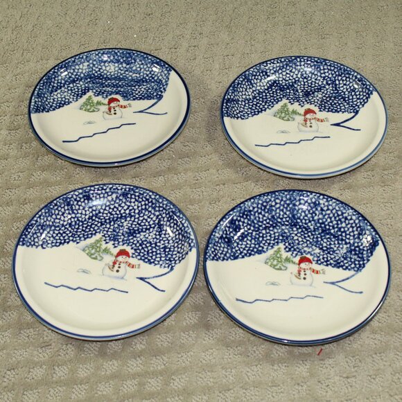 Set Of 4 Thompson Pottery Retired Snowman Salad Plates 7.5" EUC - Picture 1 of 4